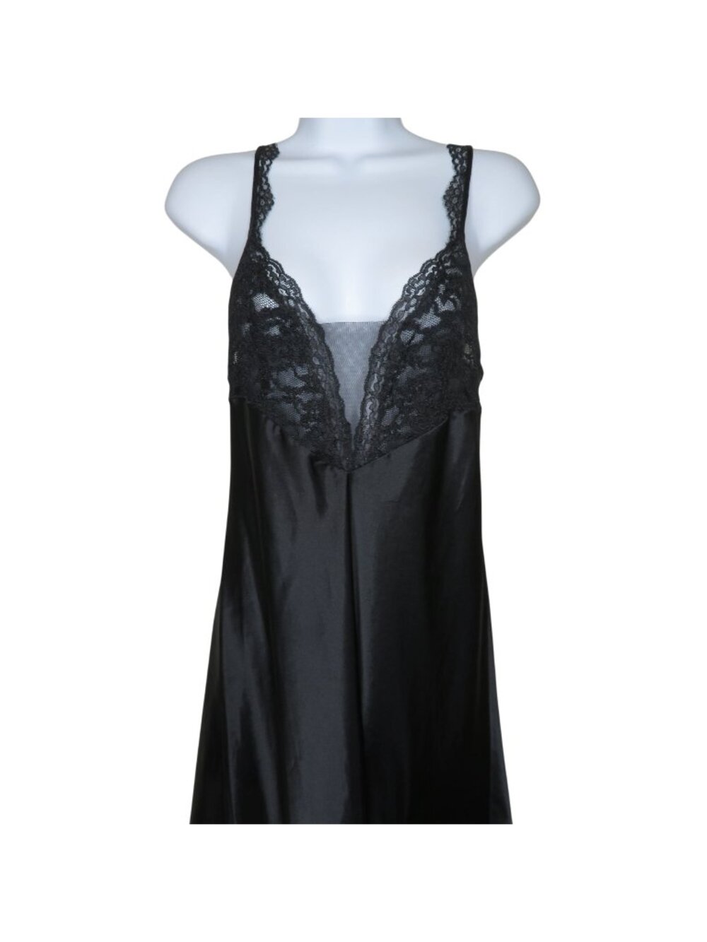Vintage Victorias Secret Black Lace Satin Slip Nightgown Dress Full Length M